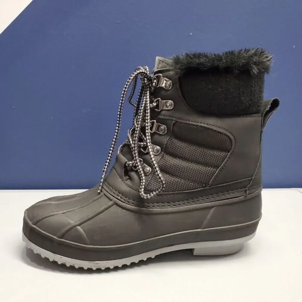 Khombu Kathleen Snow Boots Womens Sz 6M Black Synthetic Waterproof Faux Fur Trim